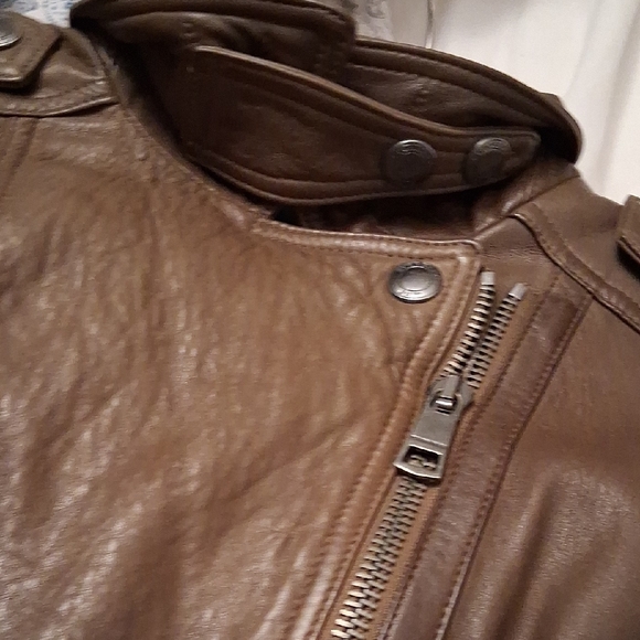 Burberry Brit Brown Leather Moto Jacket - Picture 7 of 12